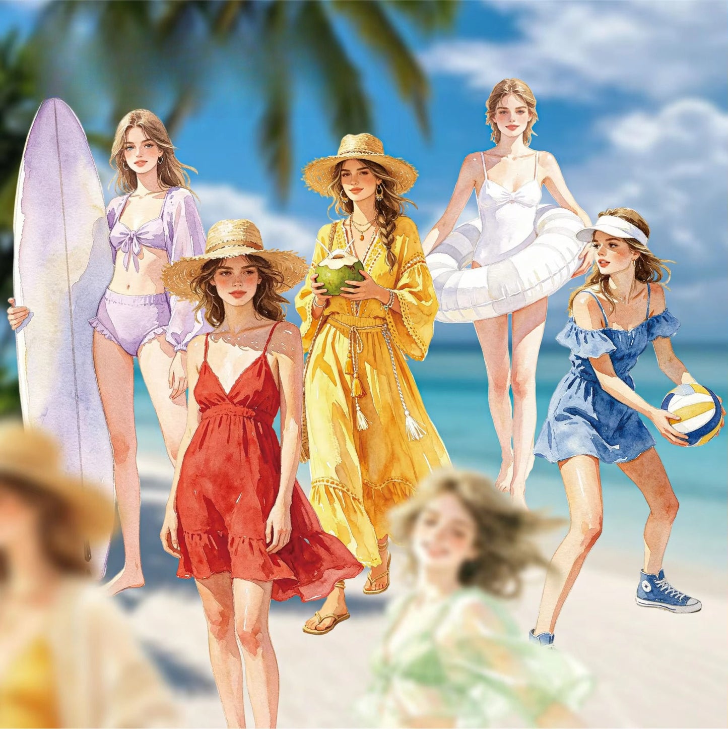 10 Pcs Hello Summer Series Summer-themed People Swimming Stickers