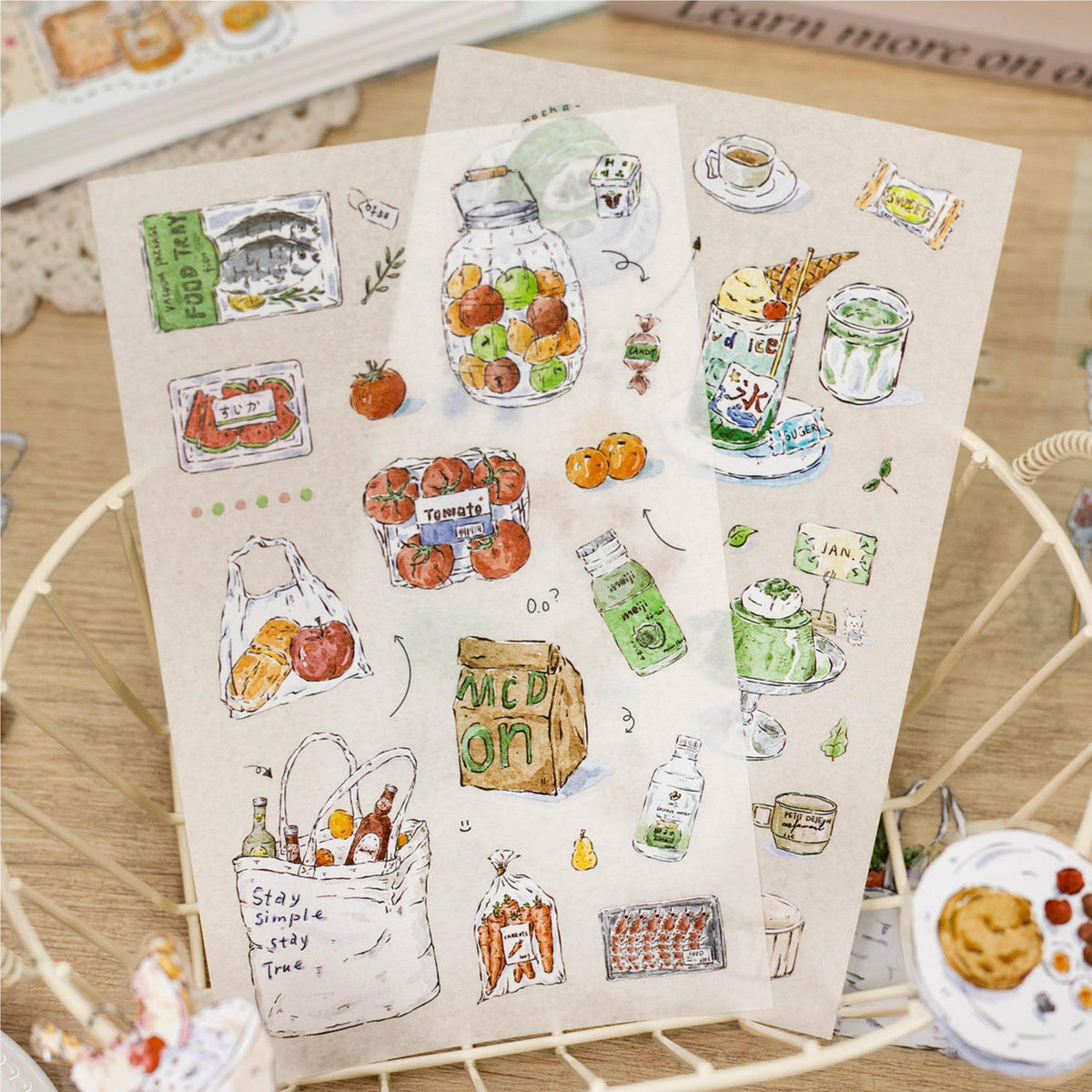 4 Sheets Foam Holiday Series Watercolor Food Decorative Stickers