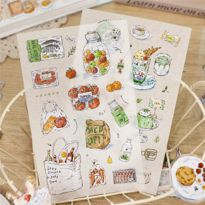 4 Sheets Foam Holiday Series Watercolor Food Decorative Stickers