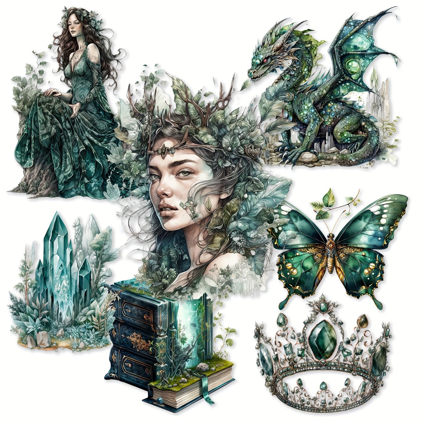 3 Sheets Vintage Emerald City Die Cut Stickers for Scrapbooking