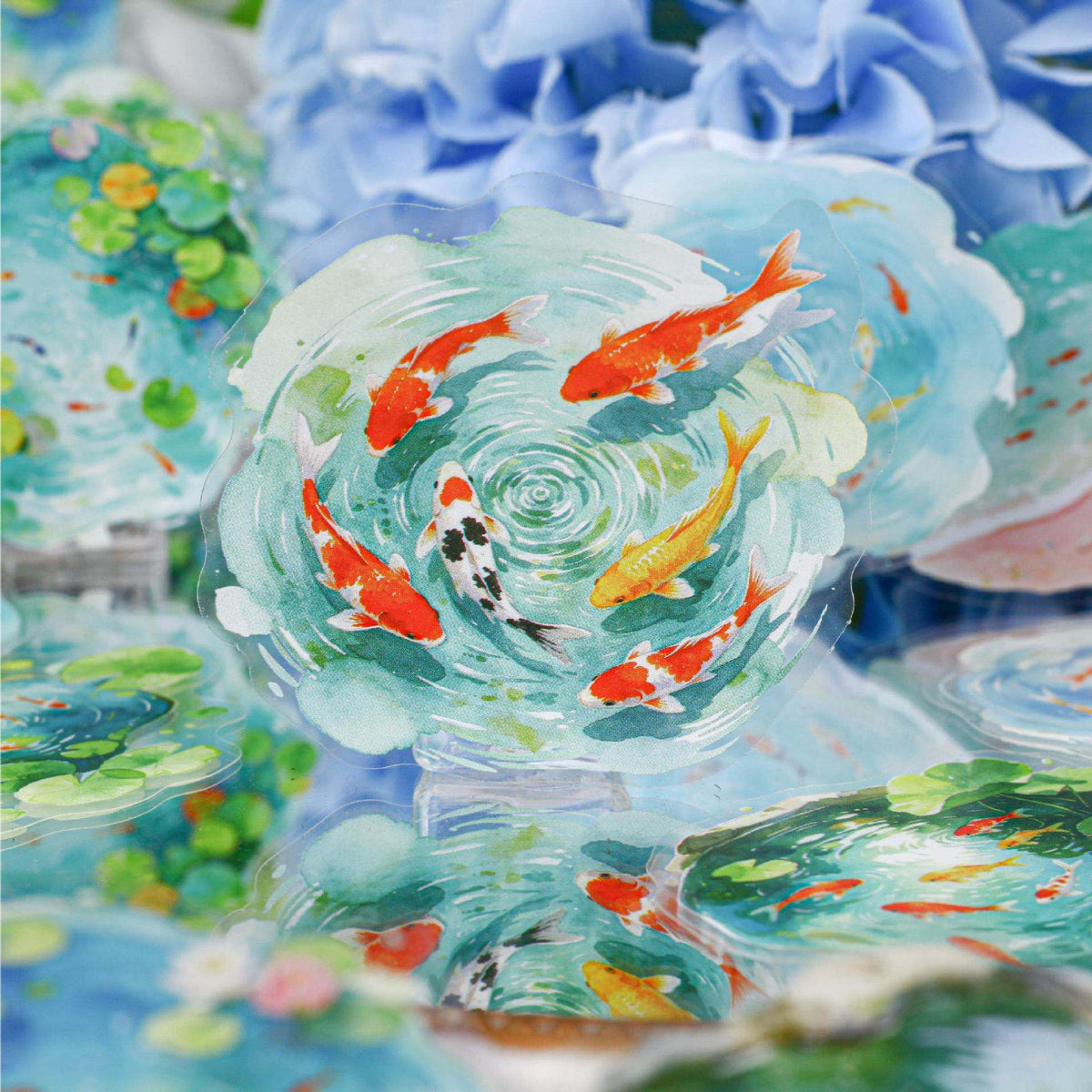 20 Pcs Clear Pond Reflecting Carp Series Pond-themed Journaling Stickers