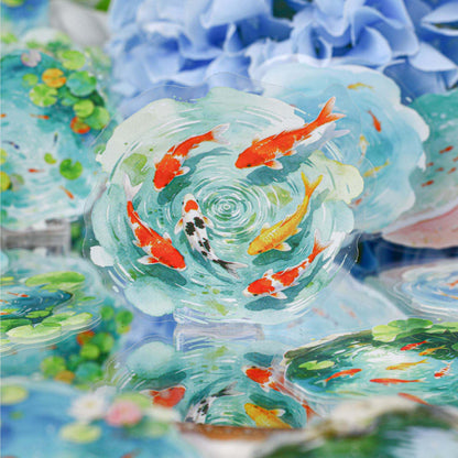 20 Pcs Clear Pond Reflecting Carp Series Pond-themed Journaling Stickers