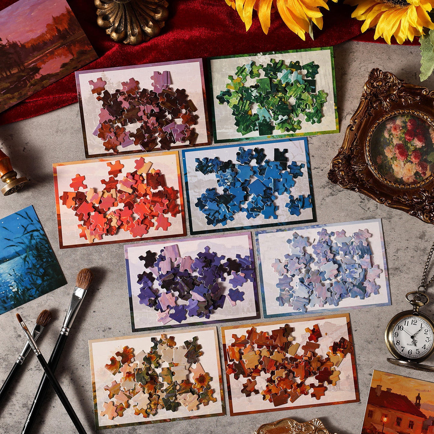54 Pcs of Puzzle Stickers: Monet Impressions Series Retro Landscape Stickers