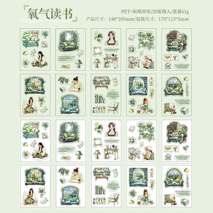 20 Pcs Small Fortune Series Vintage Character Flower Coffee Landscape Sticker Book