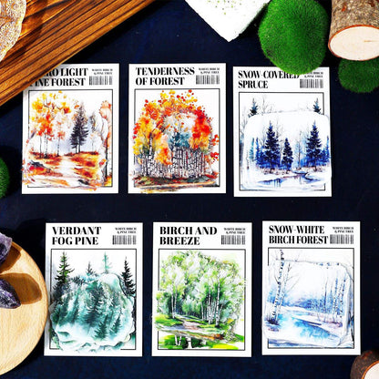 20 Pcs Birch Pine Series Mountain Forest Tree Stickers