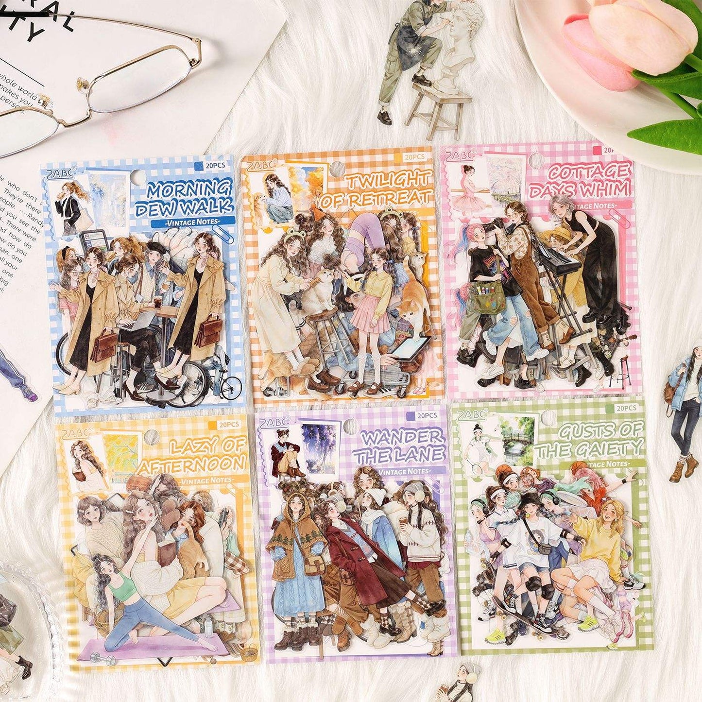 20 Pcs Old Times Stationery Series Journaling Character stickers
