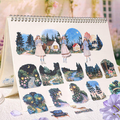 20 Pcs Garden Time Series Vintage Flower House Character Washi Stickers