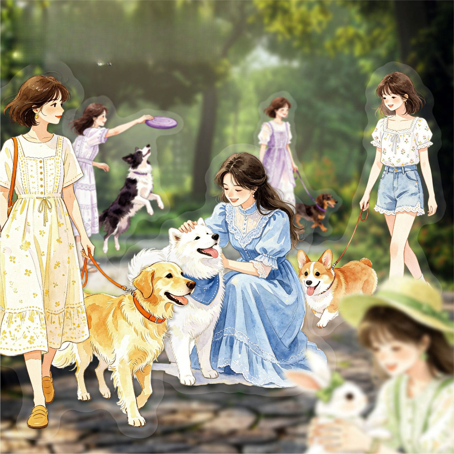 20 Collect Cuties Series Girl with Pets Character-themed Stickers