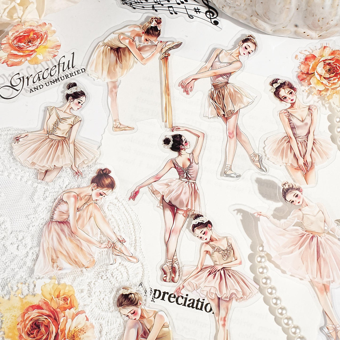 30 Pcs Ballet Monologue Series Ballet-themed Scrapbooking Stickers
