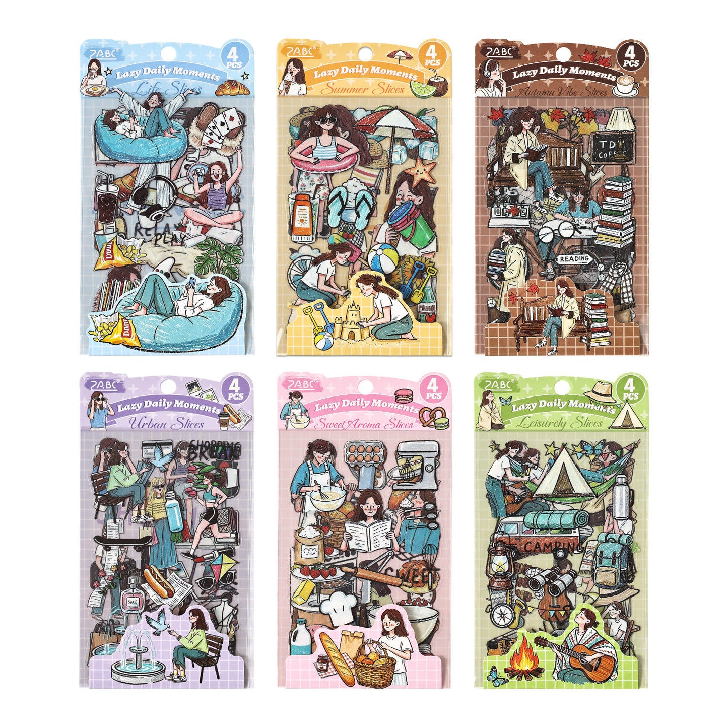 4 sheets per pack Lazy Daily Moments Cute Stickers for Scrapbooks