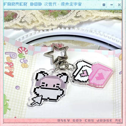 1 Pc Cute Retro Pixel-Style Keychain Fun Acrylic Charm