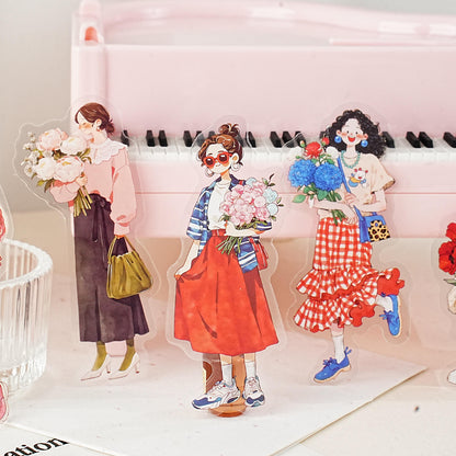 15 Pcs When the Wind Meets the Flowers Series Character Stickers