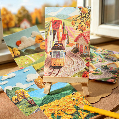 30 Sheets Four Scenes of Autumn Weaving 3D Crochet Landscape Stickers