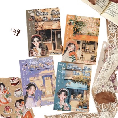 20 Sheets Flower Letter Creative Character PET Sticker Book