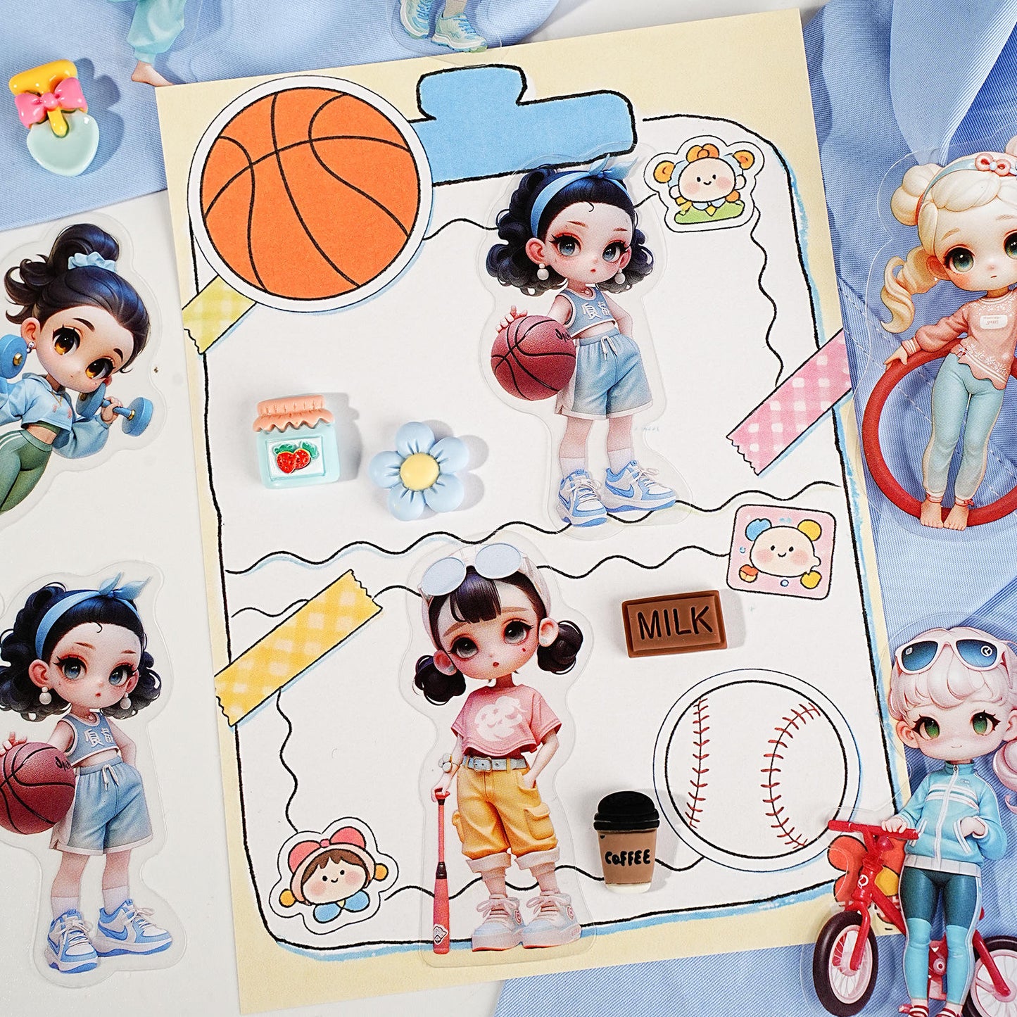 10 Pcs Cute Girl Series Cartoon Characters Decorative Stickers for Journaling