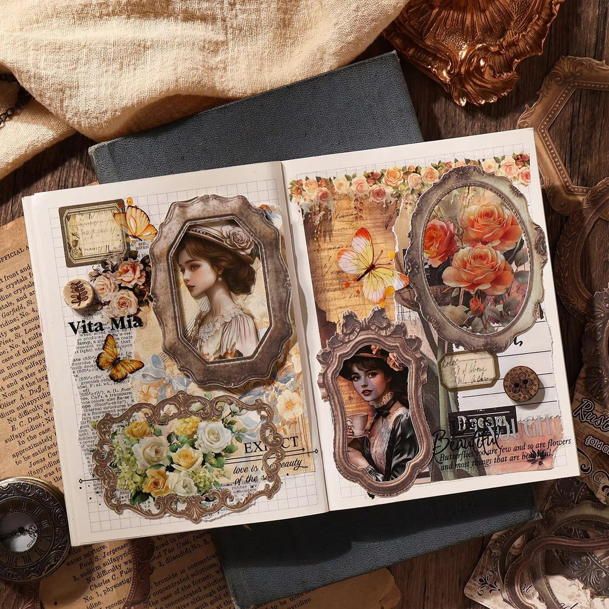 10 Pcs Vintage Frames Series Retro Journaling Stickers