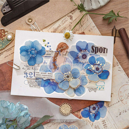 40 Pcs Blooming Whispers Series Hot-stamped watercolor floral journaling Stickers