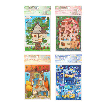 3 Sheets Dream Building Weaving Light 3D Landscape Stickers