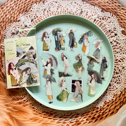 30 Pcs Rain Overture Series Vintage Umbrella Character stickers