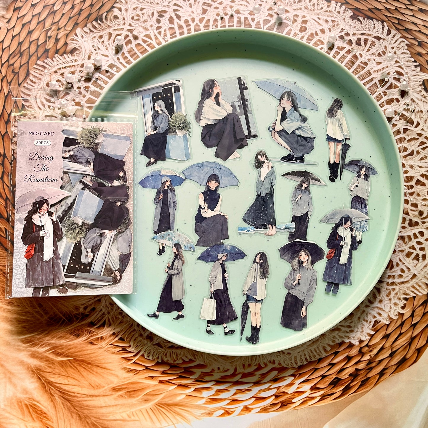 30 Pcs Rain Overture Series Vintage Umbrella Character stickers