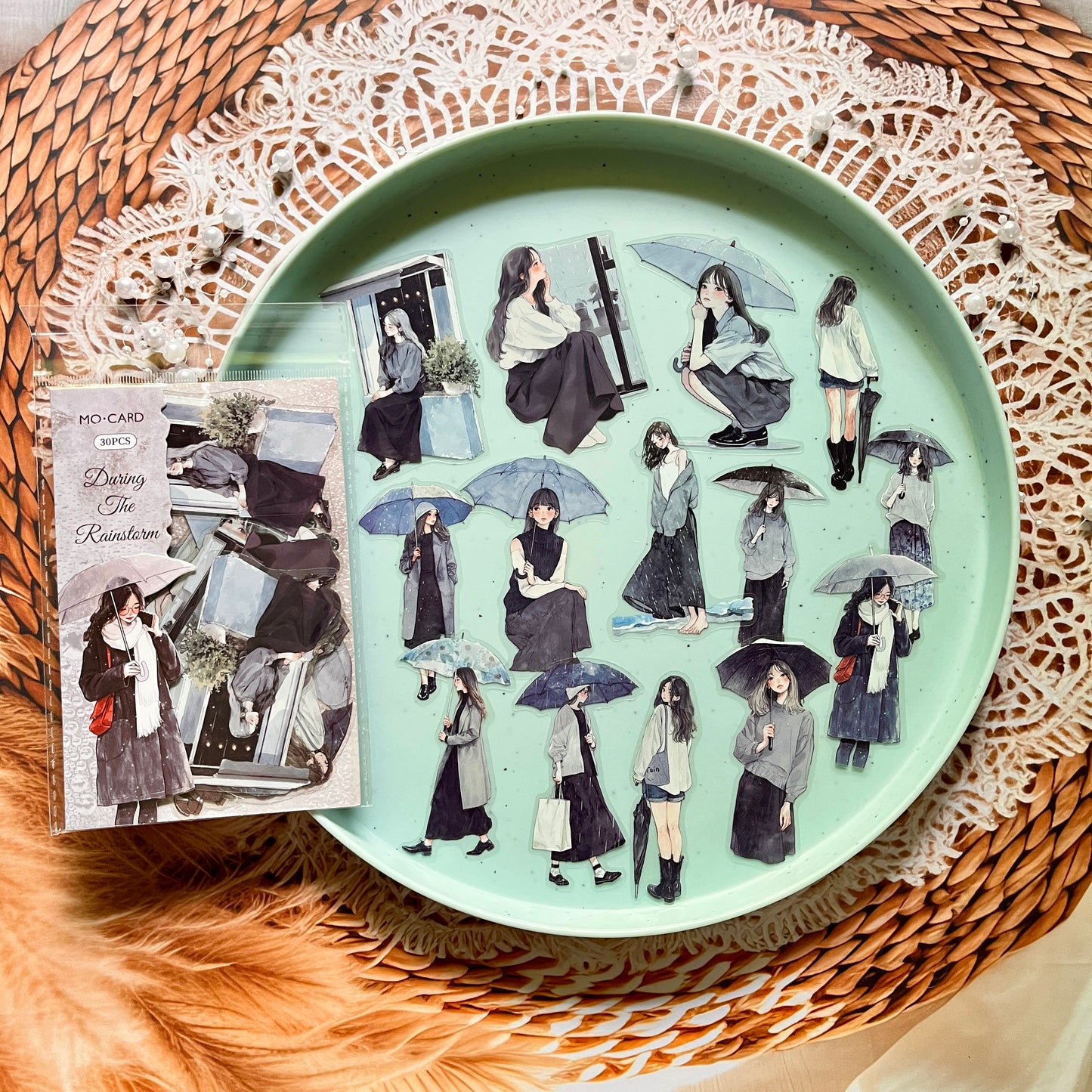 30 Pcs Rain Overture Series Vintage Umbrella Character stickers