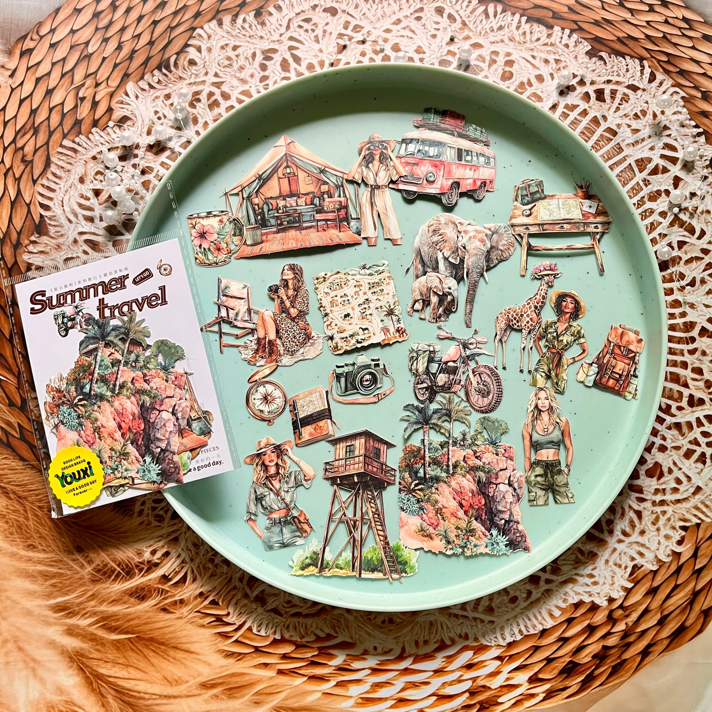 20 Pcs Summer Travel Journey Series Vintage Character stickers