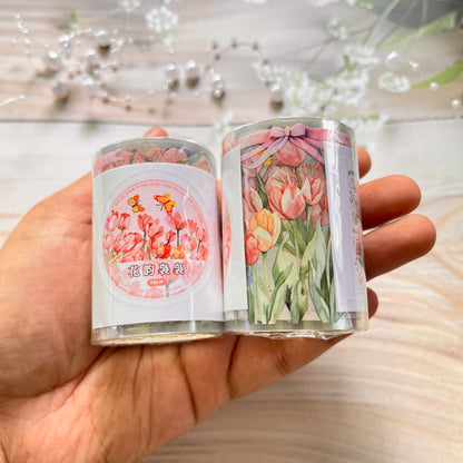 55mm* 2M Tulip Floral Glossy Pet Tape for Journaling