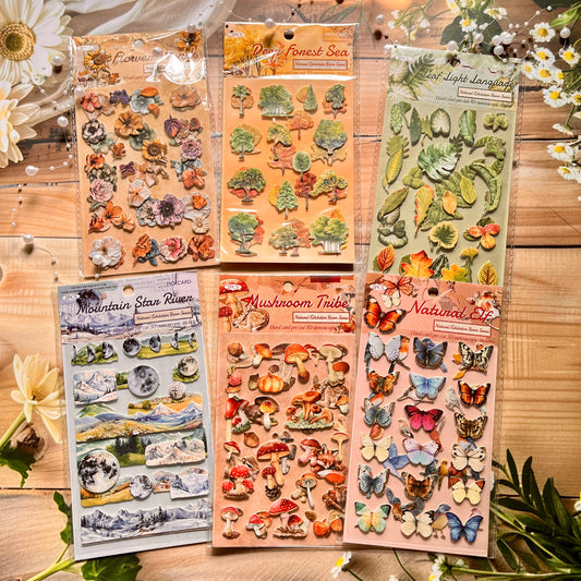 2 Sheets Natural Exhibition Room Series Vintage Butterfly Flower Material 3D Stickers