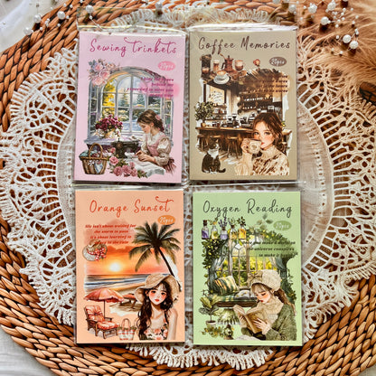 20 Pcs Small Fortune Series Vintage Character Flower Coffee Landscape Sticker Book