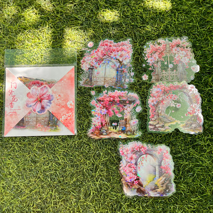 10 Sheets Encounter Cherry Blossoms Series Vintage Flower Shell Light PET Sticker