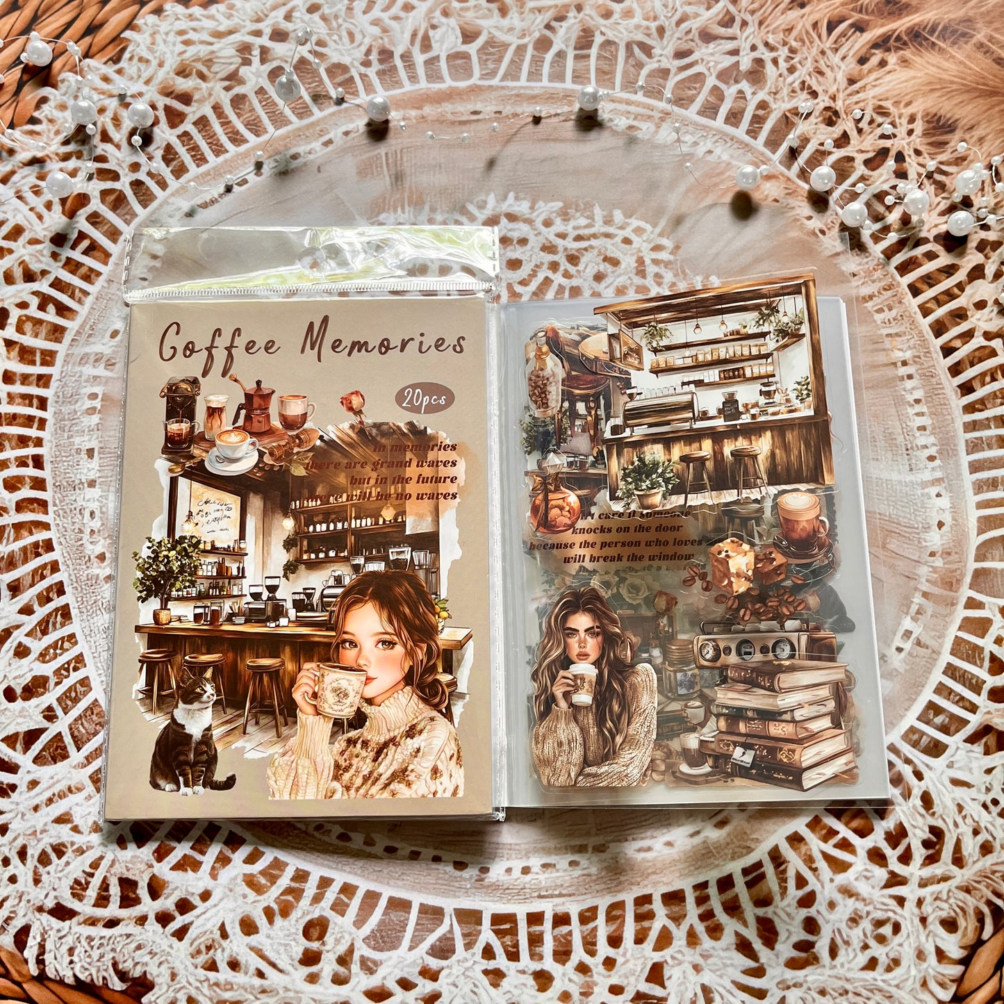 20 Pcs Small Fortune Series Vintage Character Flower Coffee Landscape Sticker Book