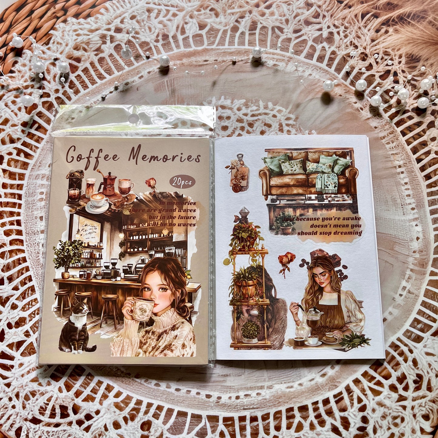 20 Pcs Small Fortune Series Vintage Character Flower Coffee Landscape Sticker Book