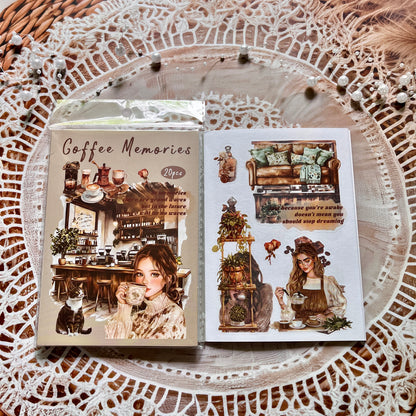 20 Pcs Small Fortune Series Vintage Character Flower Coffee Landscape Sticker Book