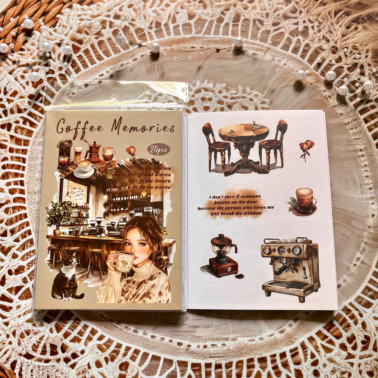 20 Pcs Small Fortune Series Vintage Character Flower Coffee Landscape Sticker Book
