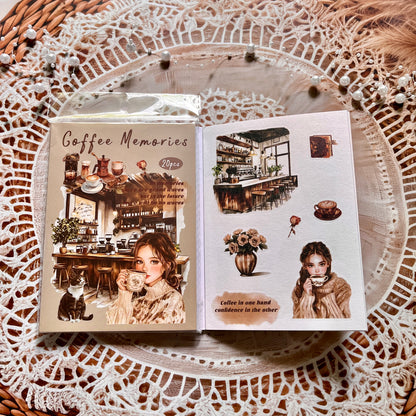 20 Pcs Small Fortune Series Vintage Character Flower Coffee Landscape Sticker Book