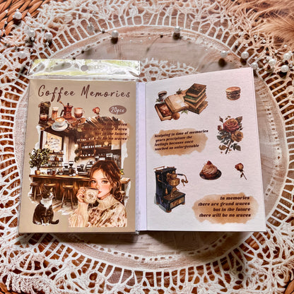 20 Pcs Small Fortune Series Vintage Character Flower Coffee Landscape Sticker Book