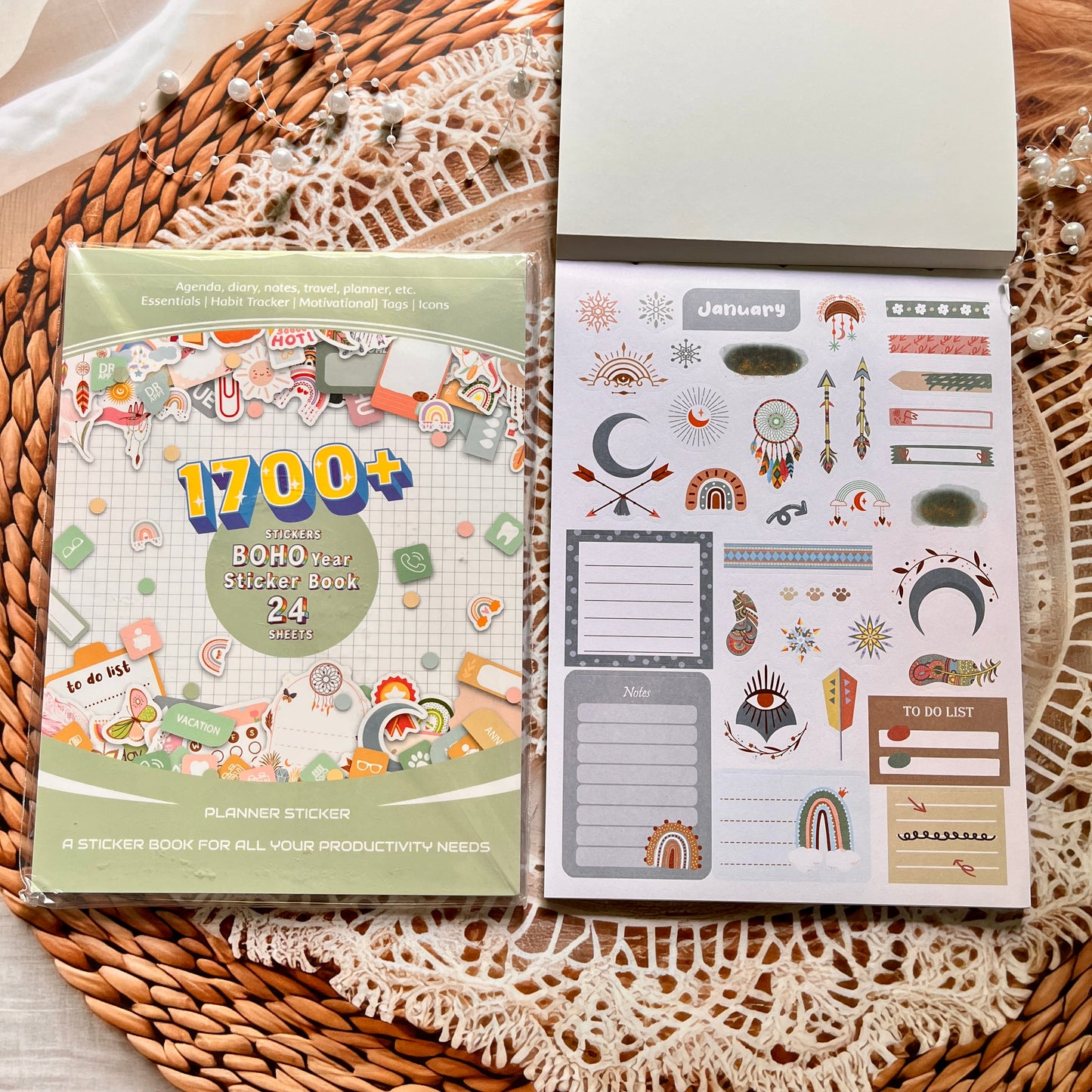 24 Sheets Aesthetics Boho Watercolor Planner Sticker Book