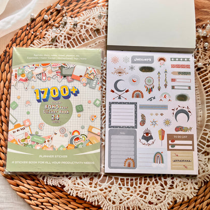 24 Sheets Aesthetics Boho Watercolor Planner Sticker Book