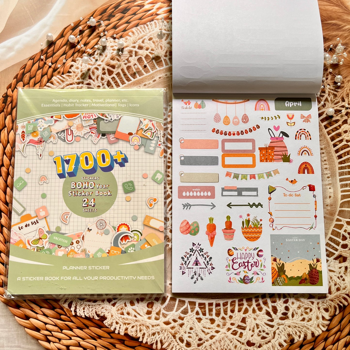 24 Sheets Aesthetics Boho Watercolor Planner Sticker Book