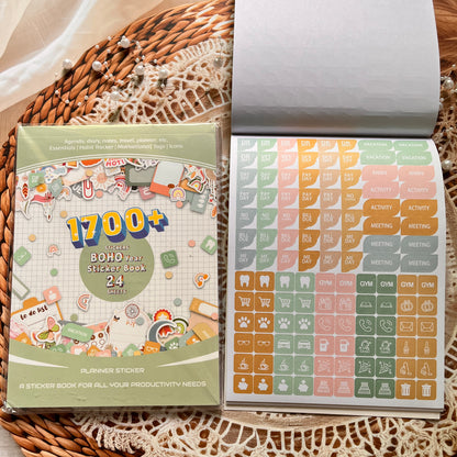 24 Sheets Aesthetics Boho Watercolor Planner Sticker Book