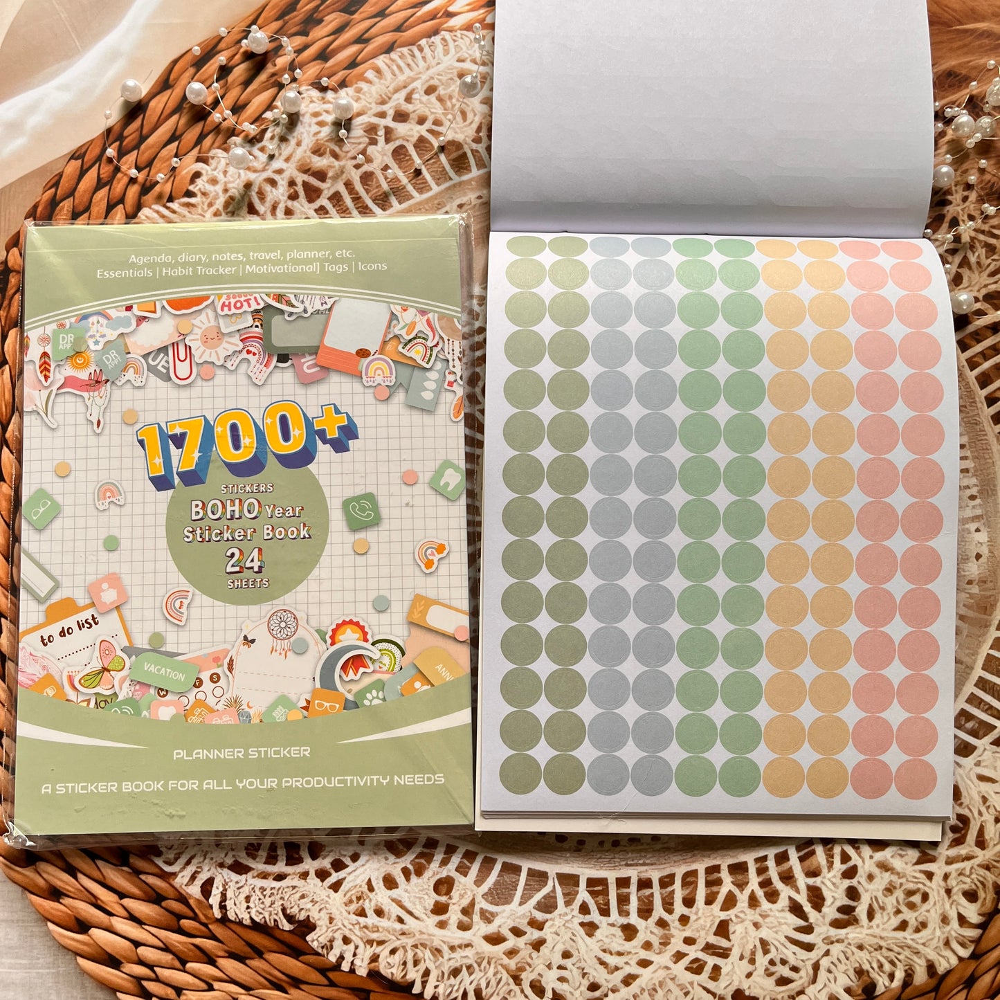 24 Sheets Aesthetics Boho Watercolor Planner Sticker Book