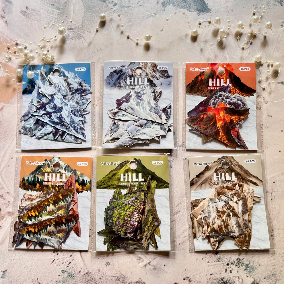 16 Pcs Mountain Series Hill Stickers for Journaling – Team Black Store