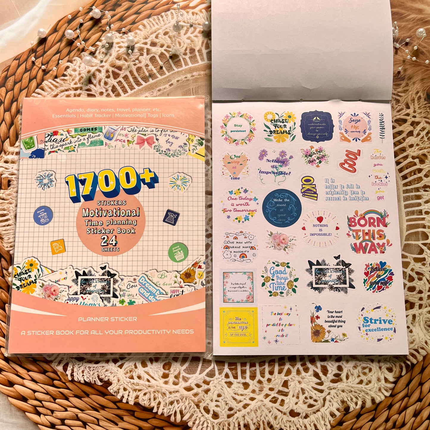 24 Sheets Aesthetics Boho Watercolor Planner Sticker Book