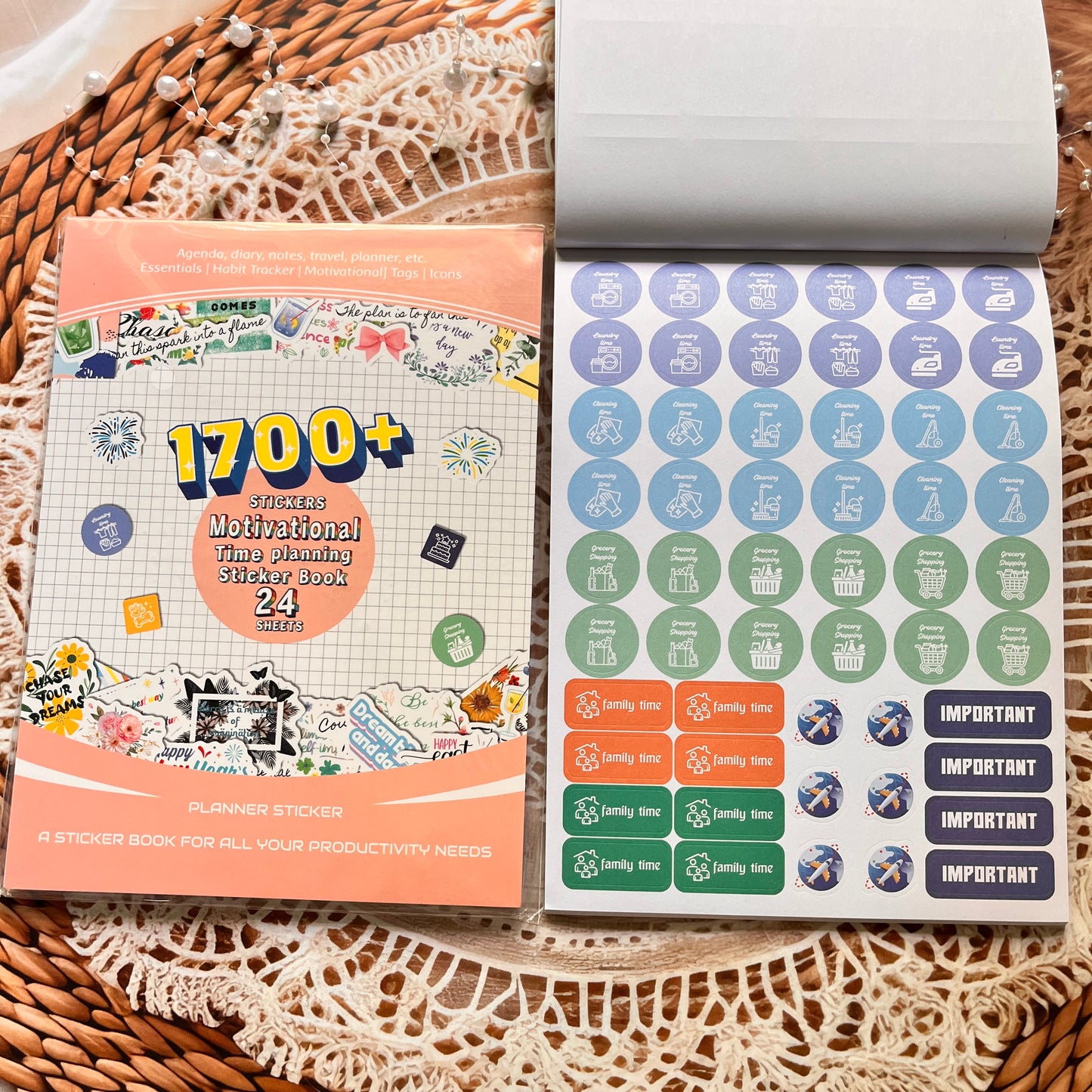 24 Sheets Aesthetics Boho Watercolor Planner Sticker Book