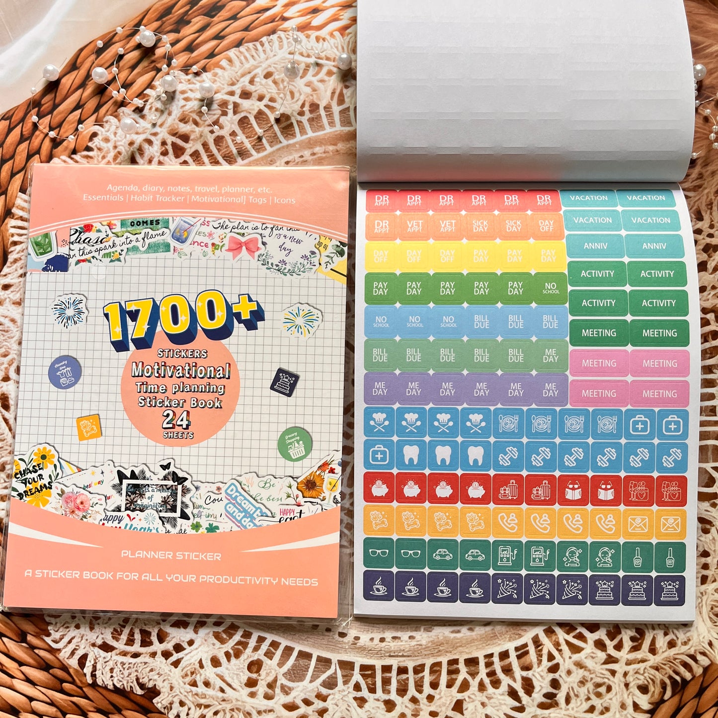 24 Sheets Aesthetics Boho Watercolor Planner Sticker Book