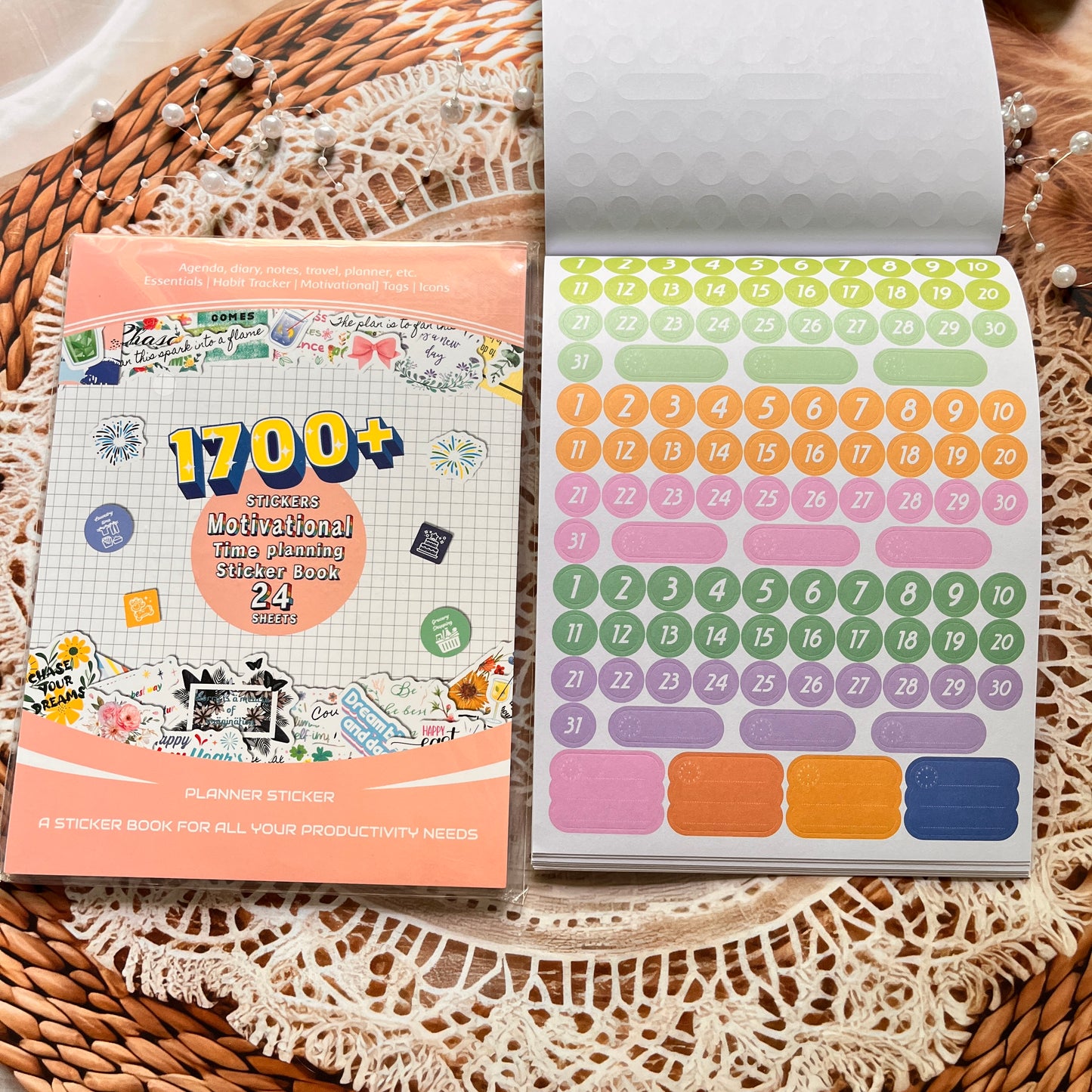 24 Sheets Aesthetics Boho Watercolor Planner Sticker Book