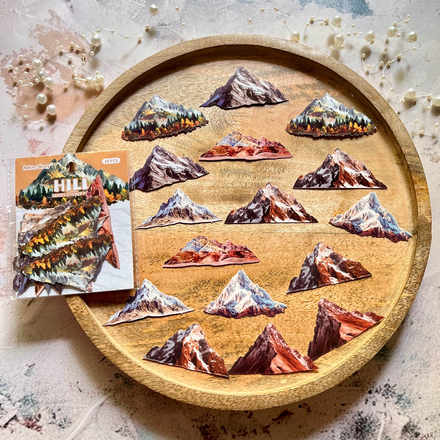 16 Pcs Mountain Series Hill Stickers for Journaling