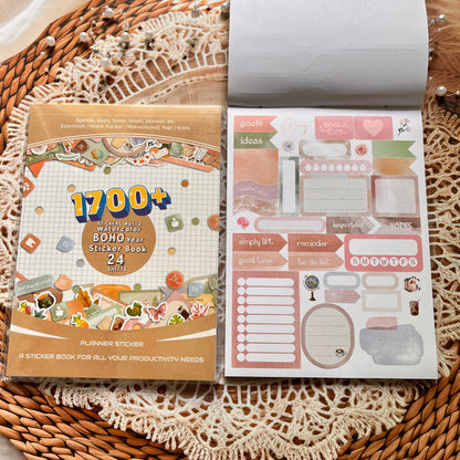 24 Sheets Aesthetics Boho Watercolor Planner Sticker Book