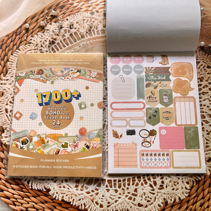 24 Sheets Aesthetics Boho Watercolor Planner Sticker Book