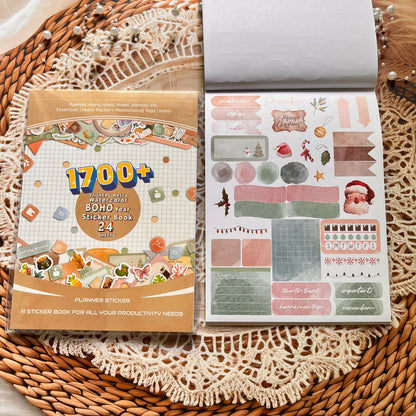 24 Sheets Aesthetics Boho Watercolor Planner Sticker Book